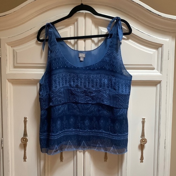 CONVERSE Women’s Blue Paisley Flowing Tie Tank Top Blouse XL - Picture 4 of 14